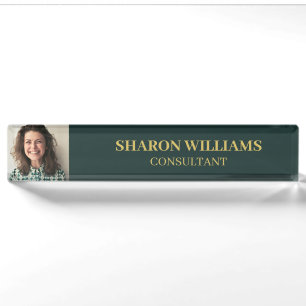 Modern Green Professional Custom Photo Executive Nameplate