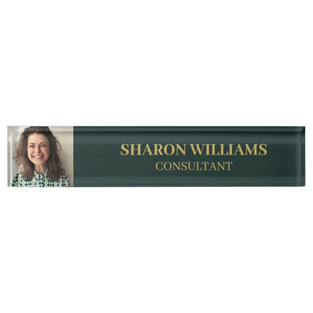 Modern Green Professional Custom Photo Executive Nameplate (Front)