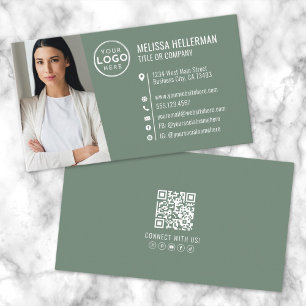 Modern Green Professional QR Code Photo Logo Business Card