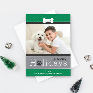 Modern Green Puppy Dog Theme Happy Holidays Holiday Card