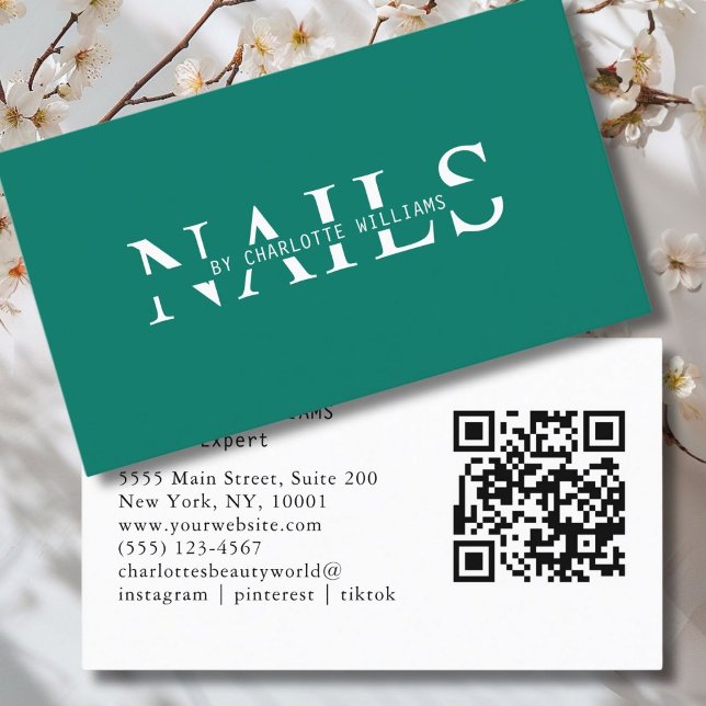 Modern, Green, QR Code Business Card (Modern, Green, QR Code Business Card. Perfect for Beauty, Nails, Lashes, Hair experts and more.)