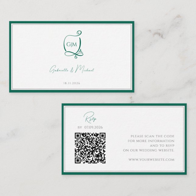 Modern Green QR Code Wedding Invitation Enclosure  (Front/Back)