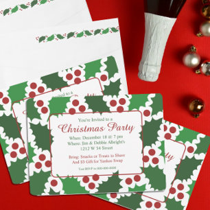 Modern Green & Red Jolly Holly Christmas Holiday Invitation