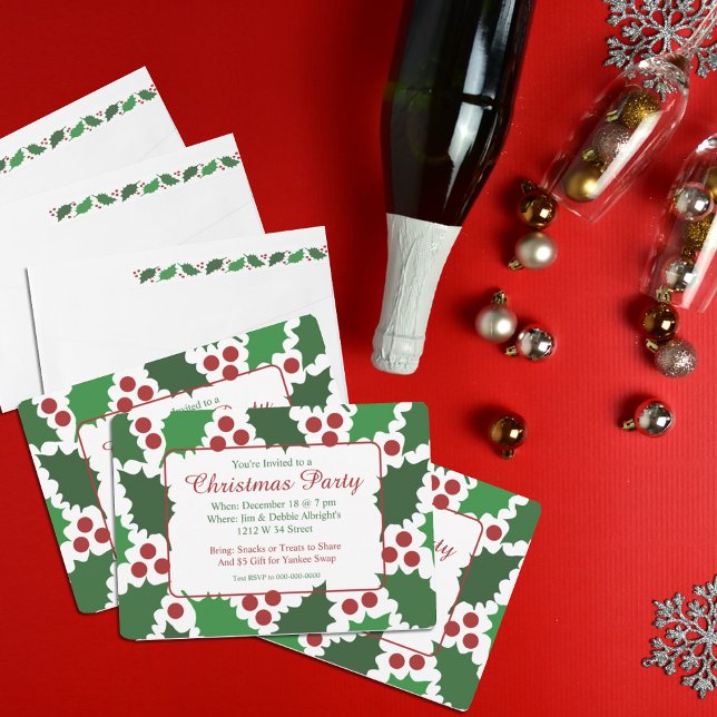 Modern Green & Red Jolly Holly Christmas Invitation (Creator Uploaded)