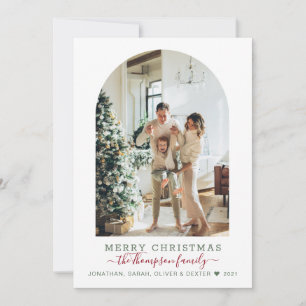 Modern Green Red Merry Christmas Arch Photo Holida Holiday Card