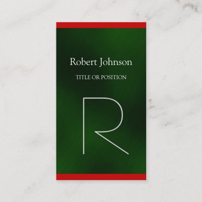 Modern Green Red Monogram Business Card (Front)