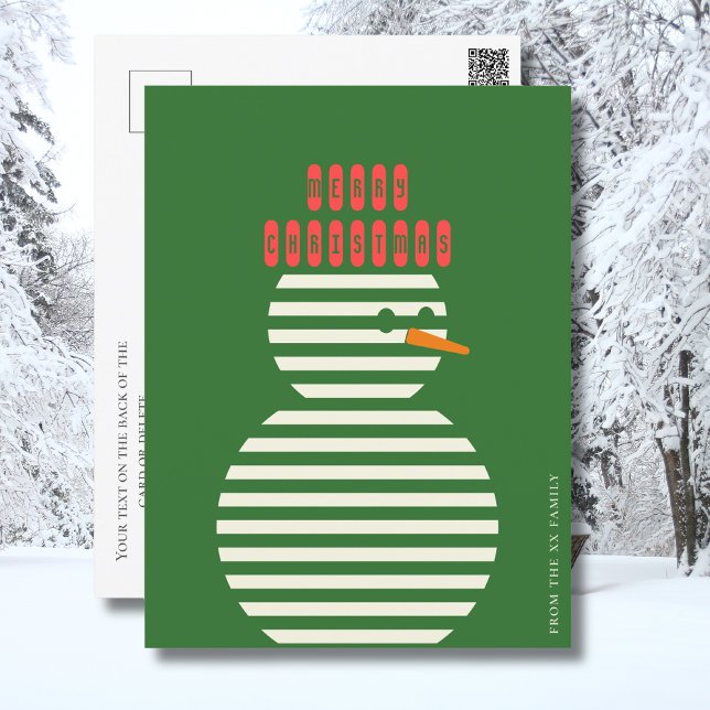 Modern green red snowman christmas  holiday postcard (Creator Uploaded)