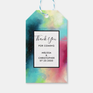 Modern Green & Red Space Nebula Watercolor Gift Tags