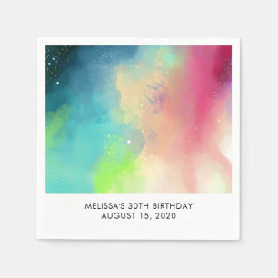 Modern Green & Red Space Nebula Watercolor Napkin