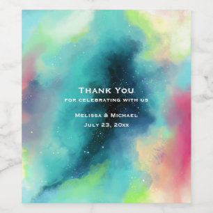 Modern Green & Red Space Nebula Watercolor Wine Label
