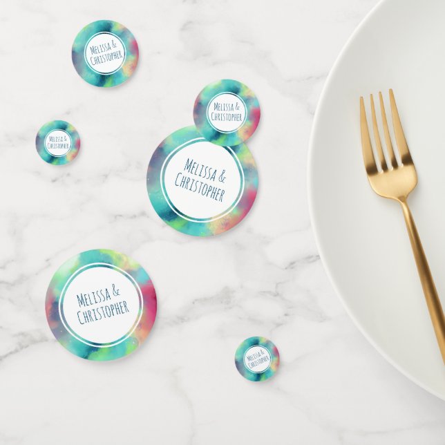 Modern Green & Red Space Watercolor Wedding Confetti (Group)