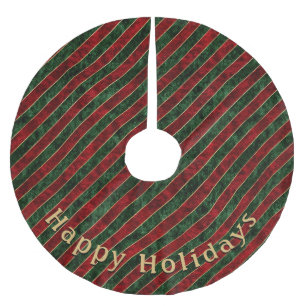 Modern Green Red Stripe Pattern Personal Message Brushed Polyester Tree Skirt