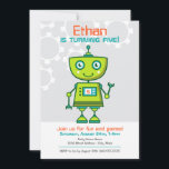Modern Green Robot Boys Birthday Party Invitation<br><div class="desc">Green robot birthday invitations.  Colours include green,  orange,  blue and grey.</div>