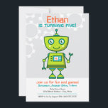 Modern Green Robot Boys Birthday Party Invitation<br><div class="desc">Green robot birthday invitations.  Colours include green,  orange,  blue and grey.</div>