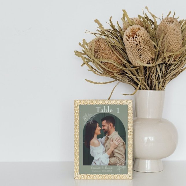Modern  green sage wedding photo table number (Creator Uploaded)
