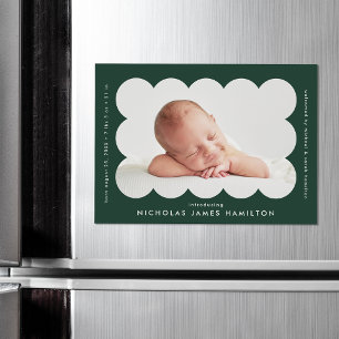 Modern Green Scalloped Photo Birth Announcement