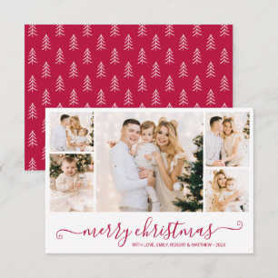 Modern Green Script 5 Photo Collage Christmas Card
