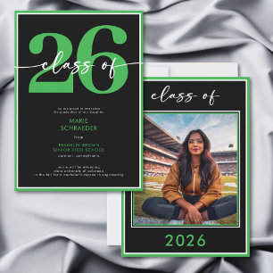 Modern Green Script Graduation Announcement