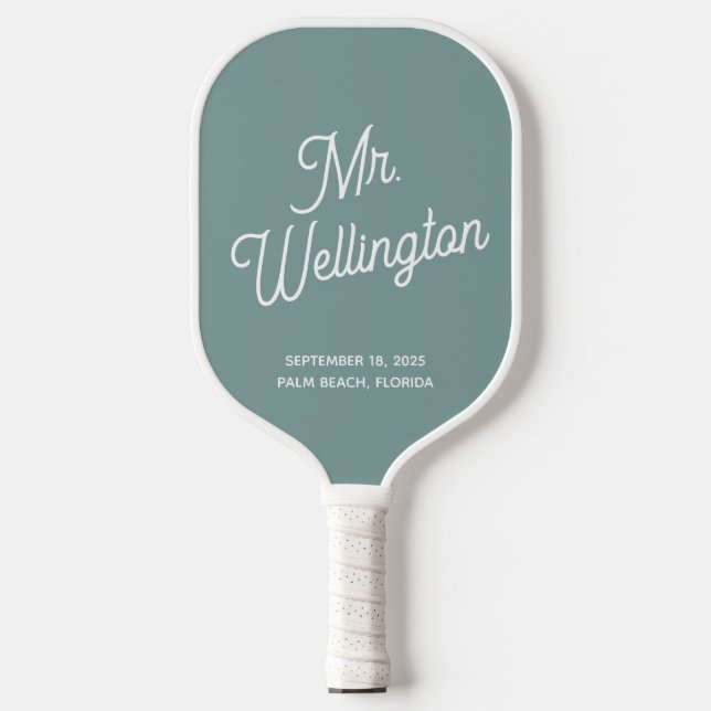 Modern Green Script Groom Wedding  Pickleball Paddle (Front)