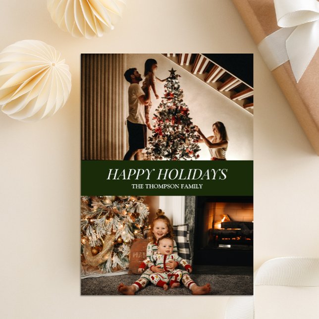 Modern Green Script Happy Holidays Christmas Photo Holiday Card (Creator Uploaded)