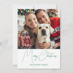 Modern Green Script Merry Christmas Photo  Holiday Card