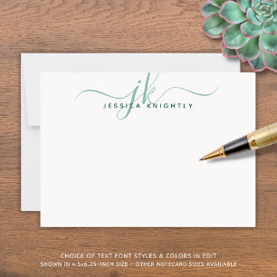 Modern Green Script Monogram Initials Card