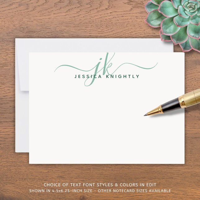 Modern Green Script Monogram Initials Card (Creator Uploaded)