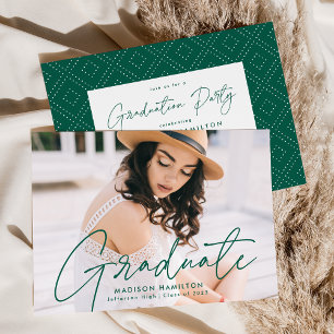 Modern Green Script Photo Graduation Party Invitation