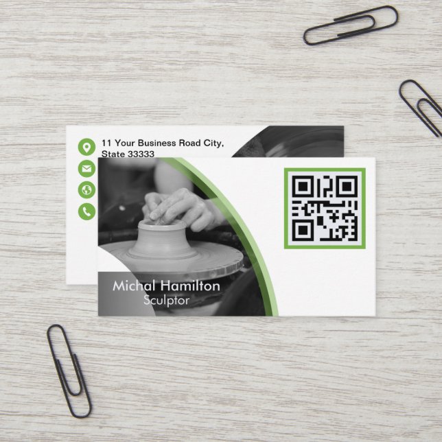 Modern Green Sculptor Business Card (Front/Back In Situ)