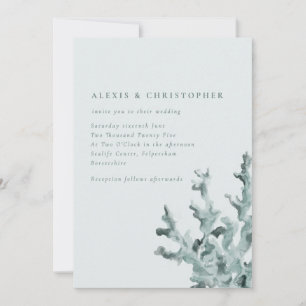 Modern Green Sea Coral Wedding Invitation