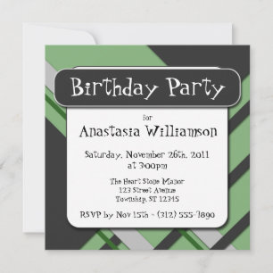Modern Green Semi-Plaid Birthday Invitation