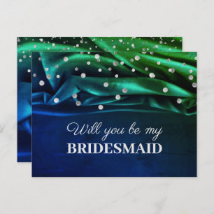 Modern Green Silk Will You Be My Bridesmaid  Postcard