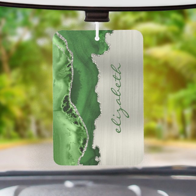 Modern Green Silver Agate Metallic Car Air Freshener (Creator Uploaded)