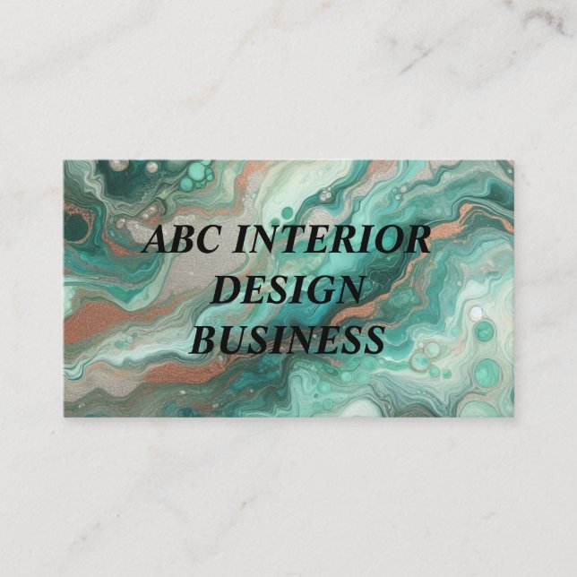 Modern green silver marble texture and typography  business card (Front)