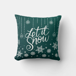 Modern Green, Silver Merry Christmas Snowflakes Cushion