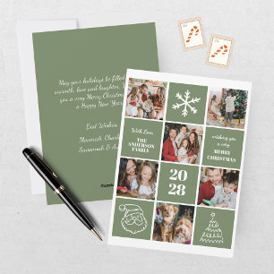 Modern Green Six Photo Collage Christmas Holiday Card