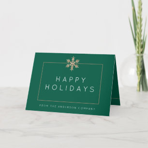 Modern Green Snowflake Rustic Wood Corporate Holiday Card