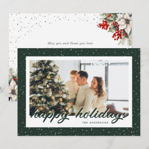 Modern Green Snowy Botanical Photo Holiday Card