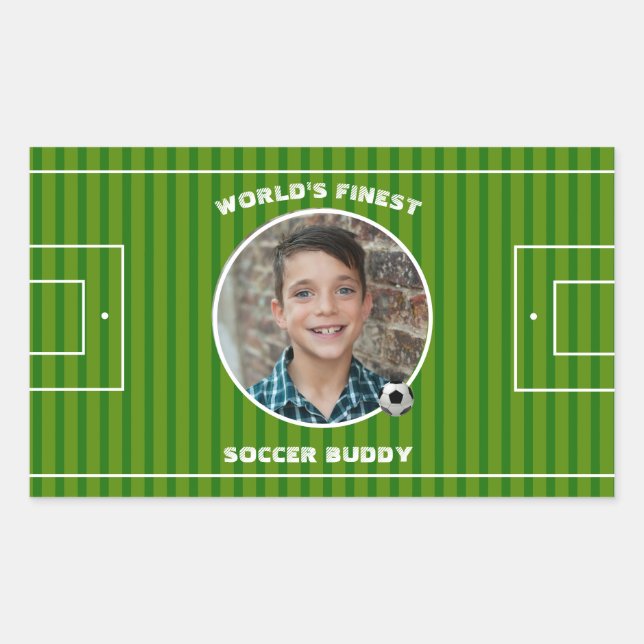 Modern Green Soccer Sports Field Custom Photo Rectangular Sticker (Front)