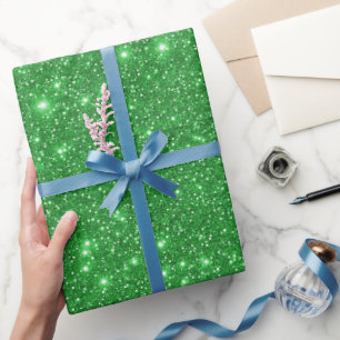  Modern Green Sparkling Glittery Party Wrapping Paper