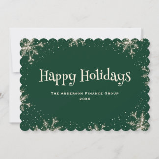 Modern Green Sparkling Snowflakes Business Holiday Card