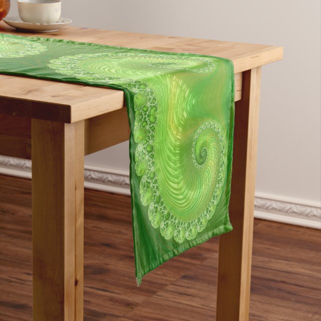 Modern Green Spiral Fractal Short Table Runner (In Situ)