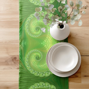 Modern Green Spiral Fractal Short Table Runner