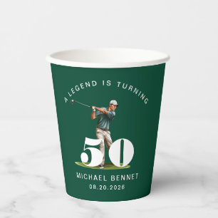 Modern Green Sport Golfer 50th Birthday Paper Cups