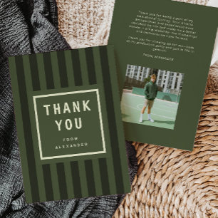 Modern Green Sporty Stripes Graduation Thank You Card