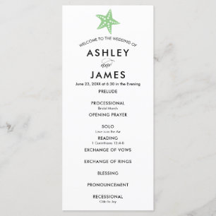 Modern Green Starfish Wedding Ceremony Program Programme