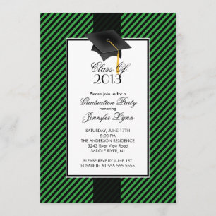 Modern Green Stripe Graduation Party Invitation