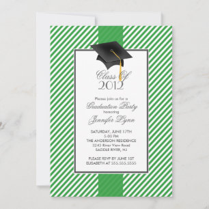 Modern Green Stripe Graduation Party Invitation