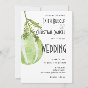 Modern Green Striped Christmas Ornament  Wedding Announcement