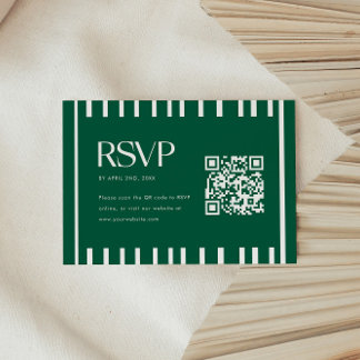 Modern Green Striped Graduation Party QR Code RSVP Card